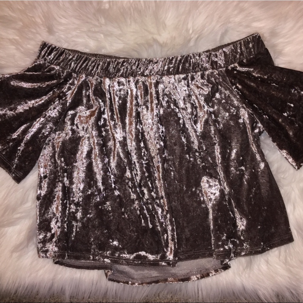 Dark Purple/Brown Velvet Over the Shoulder Top
